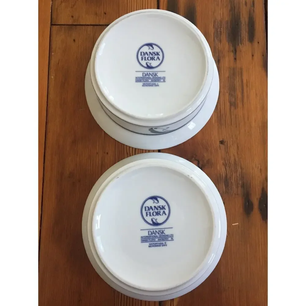 Pair Vtg Dansk Flora Bayberry Blue White Porcelain Cereal Soup Salad Bowls 6.75